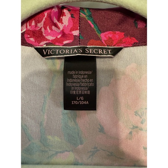 Victoria Secret Glazed Satin Pajama PJ Set Red Pink Roses‎ Afterhours Large - Picture 4 of 5